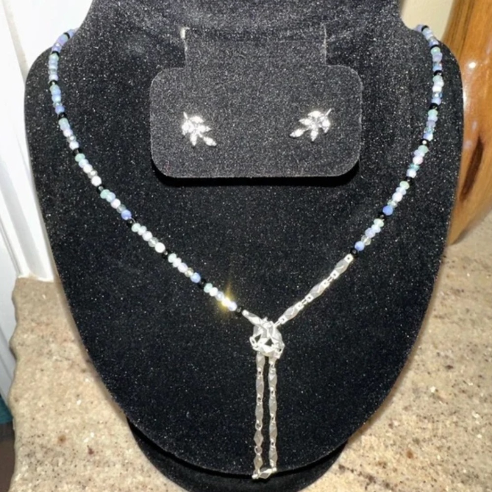 ☘️Lucky Brand !  Blue stone & Natural Material Necklace & earring Set- NWT☘️